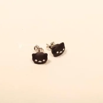 Kleine Katzen Ohrstecker Versilbert – Mini Katzenkopf Ohrringe Schwarz - ohrstecker ohrringe modeschmuck schwarz katze versilbert