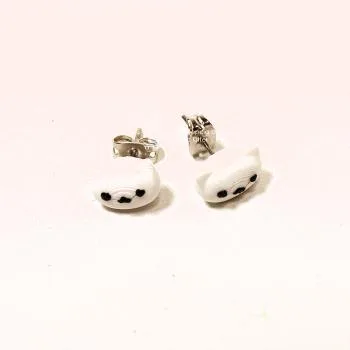 Kleine Katzen Ohrstecker Versilbert – Mini Katzenkopf Ohrringe Weiß - ohrstecker ohrringe modeschmuck weiss katze versilbert