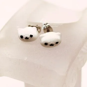 Kleine Katzen Ohrstecker Versilbert – Mini Katzenkopf Ohrringe Weiß - ohrstecker ohrringe modeschmuck weiss katze versilbert