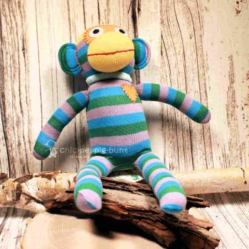 Kuscheltier Sockenaffe 40 cm grün - blau - grau gestreift von Hickups