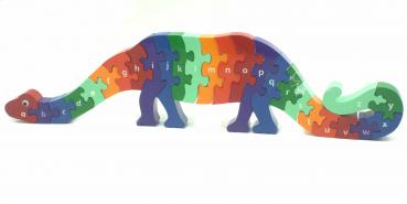 Holz Puzzle mit Buchstaben als Dinosaurier