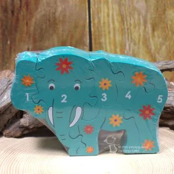 HolzPuzzle - 3D - Elefant - 5 Zahlen - Lanka Kade - türkis - puzzle holz elefant teile zahlen türkis bunte blumen
