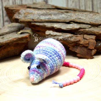 Gehäkelte Rechenmaus Stoffpuppe Stofftier Handmade Zählperlen Blau Lila Rosa Schulanfang