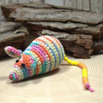 Gehäkelte Rechenmaus Stoffpuppe Stofftier Handmade Bunt Zählperlen 8cm Schulanfang