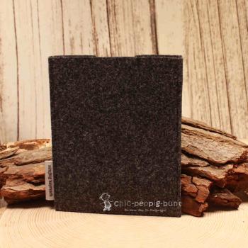 Impfpasshülle Filz dunkelgrau Pass - Hülle Motiv Blume blau