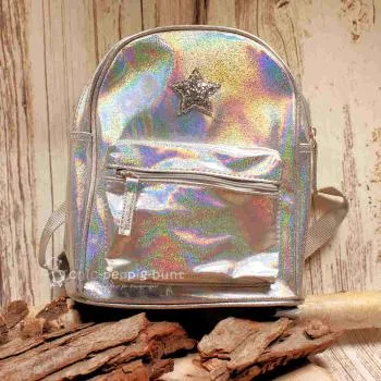 Rucksack Kinder silber glitzer Schimmer PVC abwaschbar - rucksack kinder silber pvc polyester glaenzend