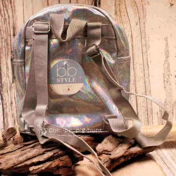 Rucksack Kinder silber glitzer Schimmer PVC abwaschbar - rucksack kinder silber pvc polyester glaenzend