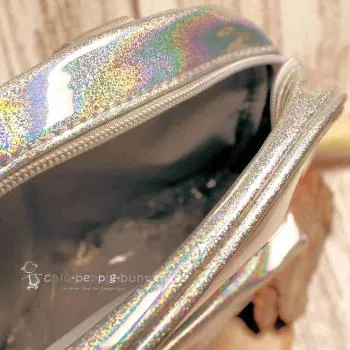Rucksack Kinder silber glitzer Schimmer PVC abwaschbar - rucksack kinder silber pvc polyester glaenzend
