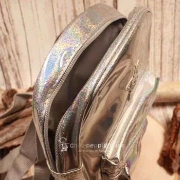 Rucksack Kinder silber glitzer Schimmer PVC abwaschbar - rucksack kinder silber pvc polyester glaenzend