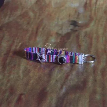Schlüsselanhänger Band mit Glitzerstein - schl sselanh nger stoffband stern schwarz1