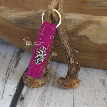 Schlüsselanhänger aus Filz mit aufgenähtem Metall-Edelweiß pink