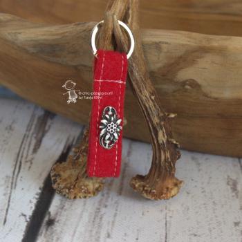 Schlüsselanhänger aus Filz mit aufgenähtem Metall-Edelweiß rot