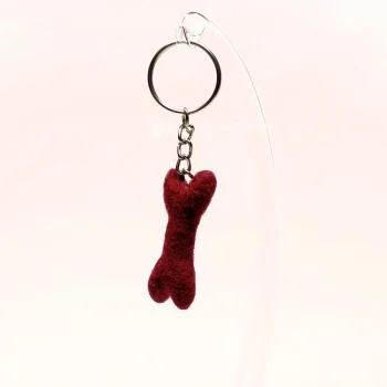 Bordeauxroter Mini Filz-Knochen – Handgefertigter Schlüsselanhänger & Taschenbaumler - schluesselanhaenger knochen hund dunkelrot filz
