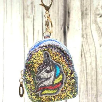 Utensilientasche Stoff Glitzer Bunt mit Reißverschluss und 17cm Schlüsselring