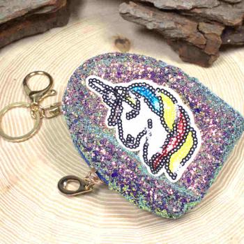 Schlüsselanhänger Mäppchen Glitzer Bunt Einhorn 1-Fach