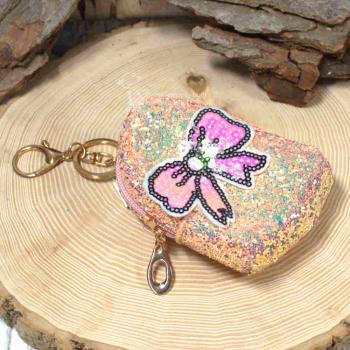 Schlüsselanhänger Mäppchen Glitzer Motiv Stoff Reißverschluss 10x6cm