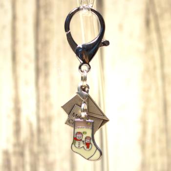 Schlüsselanhänger Weihnachten mit Karabiner Brief Socke versilbert