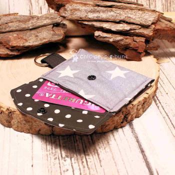 Schlüsselanhänger mit kleine Geldbeutel Stoff grau Sterne weiss