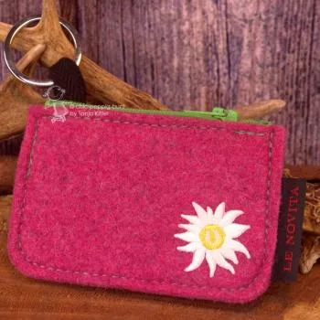 Schlüsselmappe pink mit Edelweiß-Motiv aus Filz klein