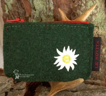 Schlüsselmappe grün mit Edelweiß-Motiv aus Filz klein