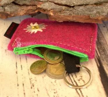 Schlüsselmappe pink mit Edelweiß-Motiv aus Filz klein
