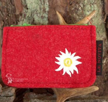 Schlüsselmappe rot mit Edelweiß-Motiv aus Filz klein
