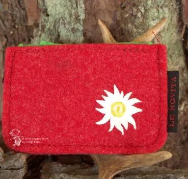 Schlüsselmappe rot mit Edelweiß-Motiv aus Filz klein