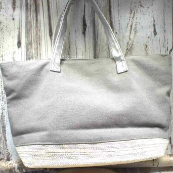 Shoppertasche gross grau Pailletten Anker silber