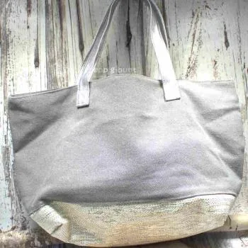 Shoppertasche gross grau Pailletten Yin Yang silber - shopper tasche gross grau pailletten glitzer yin yang
