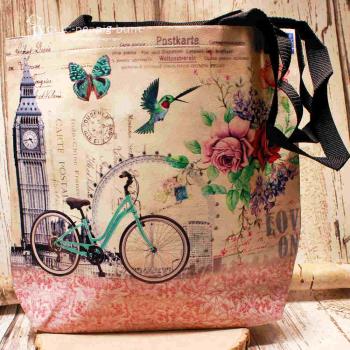 Shoppertasche gross Kunstleder mit Fahradmotiv rosa