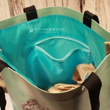 Shoppertasche gross Kunstleder mit Schmetterling Blumen Motiv - shopper tasche gross kunstleder schmetterling gruen mint blumen