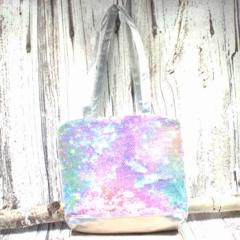 Shoppertasche klein Pailletten rosa, lila, blau schimmernd