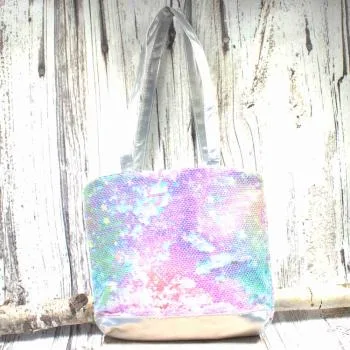 Shoppertasche klein Pailletten rosa, lila, blau schimmernd - shopper tasche klein kinder glitzer pailetten rosa lila schimmer