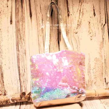 Shoppertasche klein Pailletten rosa, lila, blau schimmernd