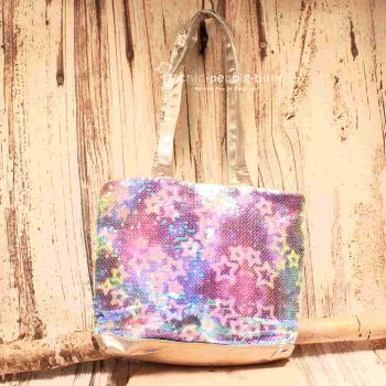 Shoppertasche klein Pailletten Sterne rosa, lila, blau schimmernd