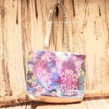 Shoppertasche klein Pailletten Sterne rosa, lila, blau schimmernd - shopper tasche klein kinder glitzer pailetten rosa lila sterne schimmer