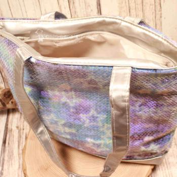 Shoppertasche klein Pailletten Sterne rosa, lila, blau schimmernd