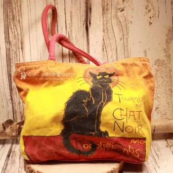 Shopper Tasche Katze mit einigen Ausbleichungen durch Sonneneinstrahlung - shopper tasche stoff klein chat noir schwarz katze rot gelb