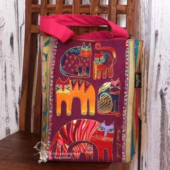 Große farbenfrohe Shopping Tasche - shopper tasche gross katzendesign pink bunt