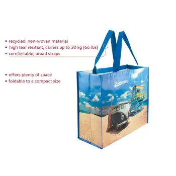 VW Bulli T1 Shoppertasche – Große Einkaufstasche im Strand-Design (Blau/Weiß)