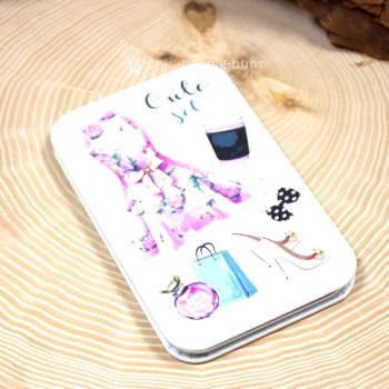 Eleganter Taschenspiegel mit Parfum und Kleid Motiv Eleganter Taschenspiegel mit Parfum und Kleid Motiv