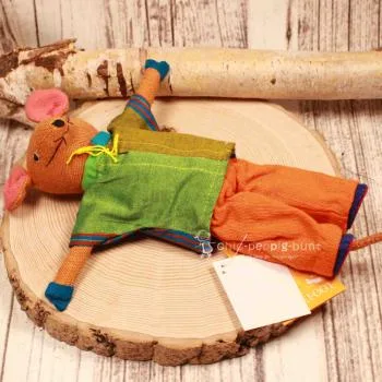 Barefoot Spielpuppe Maus – Pädagogische An- Ausziehmaus Baumwolle - stoffpuppe maus anziehmaus bunt gross hose hemd