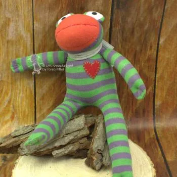 Kuscheltier Sockenfrosch mit orange farbien Mund