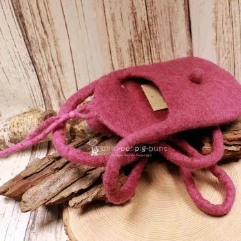 Umhängetasche filz mit Perle klein - umhaengetasche filz klein altrosa handtasche handmade unikat