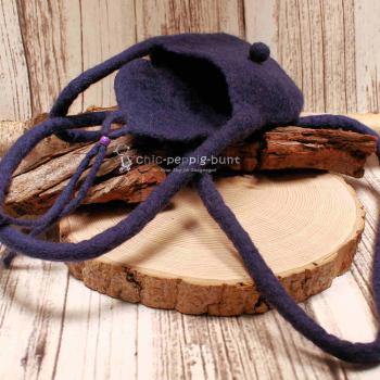 Umhängetasche filz dunkellila mit Perle klein