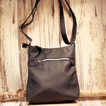 Umhängetasche Leder schwarz 8 Fächer