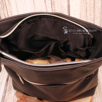 Umhängetasche Leder schwarz 8 Fächer