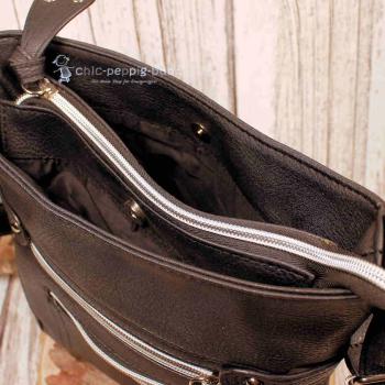 Umhängetasche Leder schwarz 8 Fächer