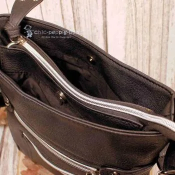 Umhängetasche Leder schwarz 8 Fächer - umhaengetasche gross leder schwarz 8faecher reissverschluss