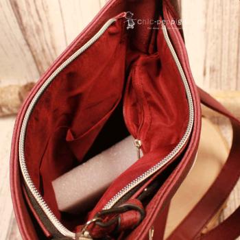 Umhängetasche Leder rot 8 Fächer